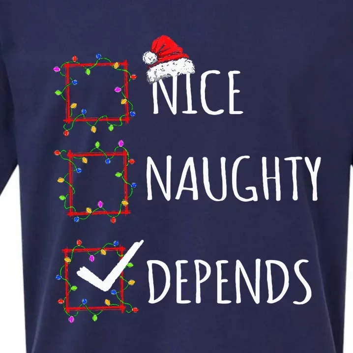 Nice Naughty Depends Christmas List Santa Claus Funny Xmas Sueded Cloud Jersey T-Shirt