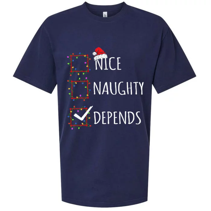 Nice Naughty Depends Christmas List Santa Claus Funny Xmas Sueded Cloud Jersey T-Shirt