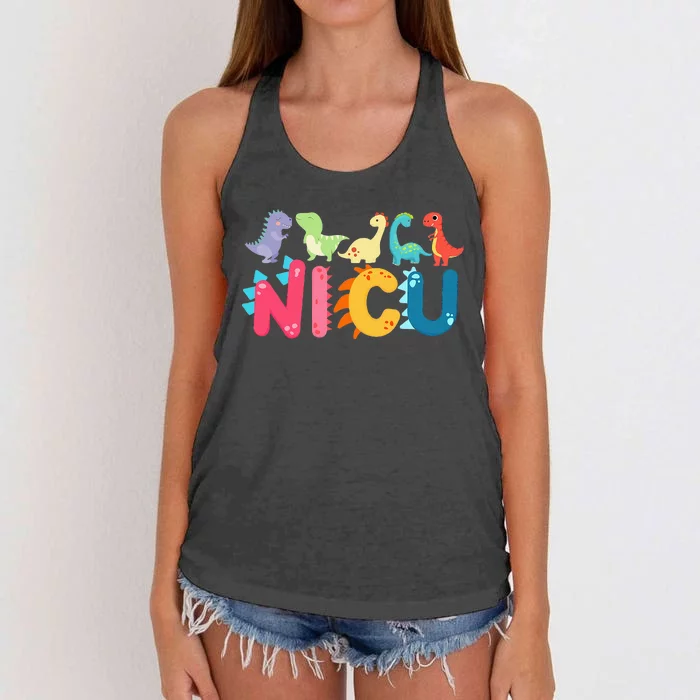 NICU Nurse Dinosaur Neonatal Intensive Care Unit Women's Knotted Racerback Tank