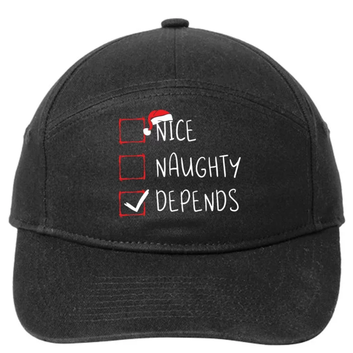 Nice Naughty Depends Christmas List Xmas Santa Claus 7-Panel Snapback Hat