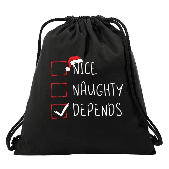 Nice Naughty Depends Christmas List Xmas Santa Claus Drawstring Bag