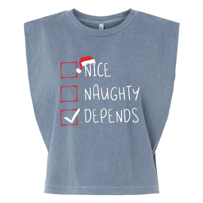 Nice Naughty Depends Christmas List Xmas Santa Claus Garment-Dyed Women's Muscle Tee