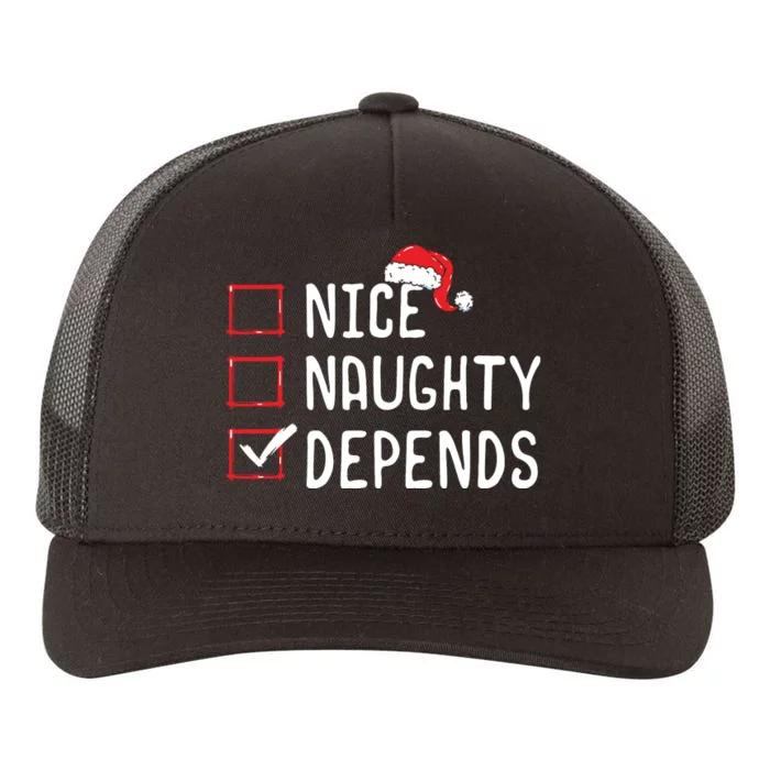 Nice Naughty Depends Christmas List Yupoong Adult 5-Panel Trucker Hat