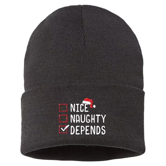 Nice Naughty Depends Christmas List Sustainable Knit Beanie