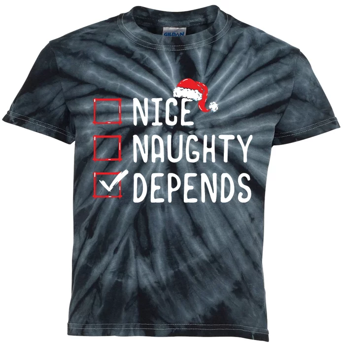 Nice Naughty Depends Christmas List Kids Tie-Dye T-Shirt