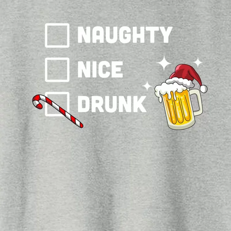 Nice Naughty Drunk Check Christmas Beer Funny Ing Xmas Gift Women's Crop Top Tee