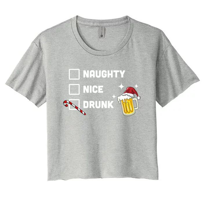 Nice Naughty Drunk Check Christmas Beer Funny Ing Xmas Gift Women's Crop Top Tee