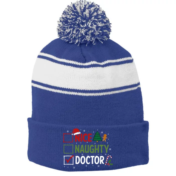 Nice Naughty Doctor Christmas Funny Xmas Santa Hat Gift Stripe Pom Pom Beanie