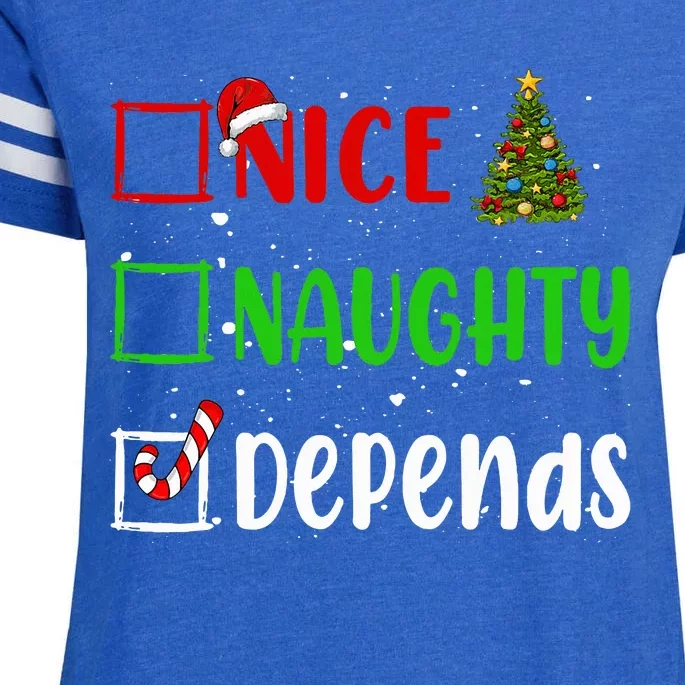 Nice Naughty Depends Christmas List Holiday Xmas 2024 Enza Ladies Jersey Football T-Shirt