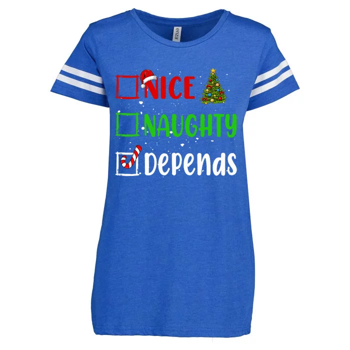 Nice Naughty Depends Christmas List Holiday Xmas 2024 Enza Ladies Jersey Football T-Shirt