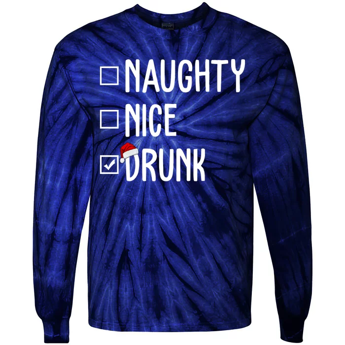 Naughty Nice Drunk Funny Christmas Checklist Tie-Dye Long Sleeve Shirt