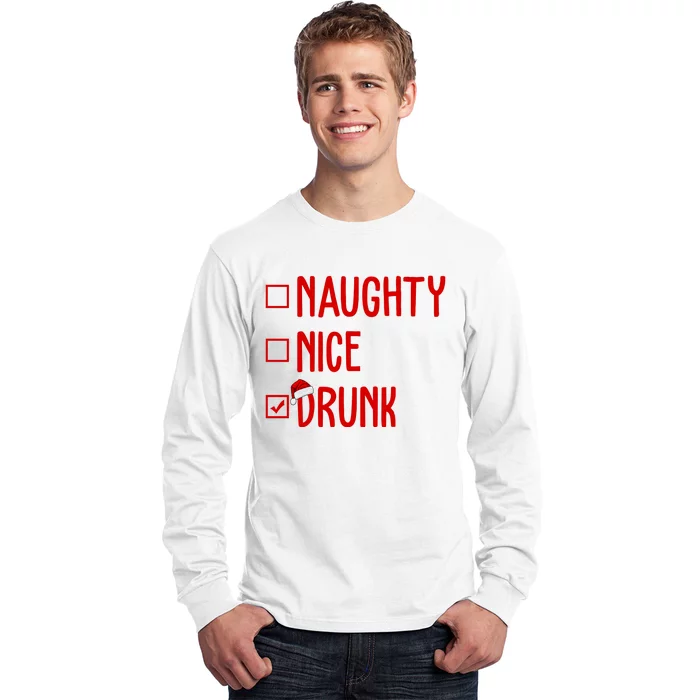 Naughty Nice Drunk Funny Christmas Checklist Long Sleeve Shirt