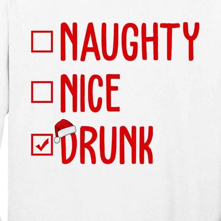 Naughty Nice Drunk Funny Christmas Checklist Long Sleeve Shirt