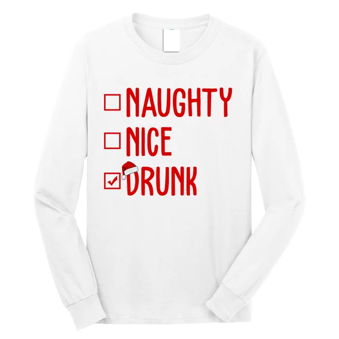 Naughty Nice Drunk Funny Christmas Checklist Long Sleeve Shirt