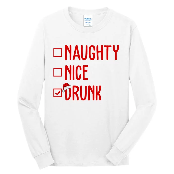 Naughty Nice Drunk Funny Christmas Checklist Tall Long Sleeve T-Shirt