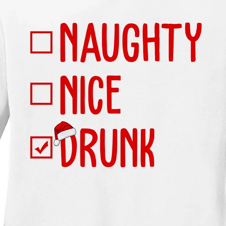 Naughty Nice Drunk Funny Christmas Checklist Ladies Long Sleeve Shirt