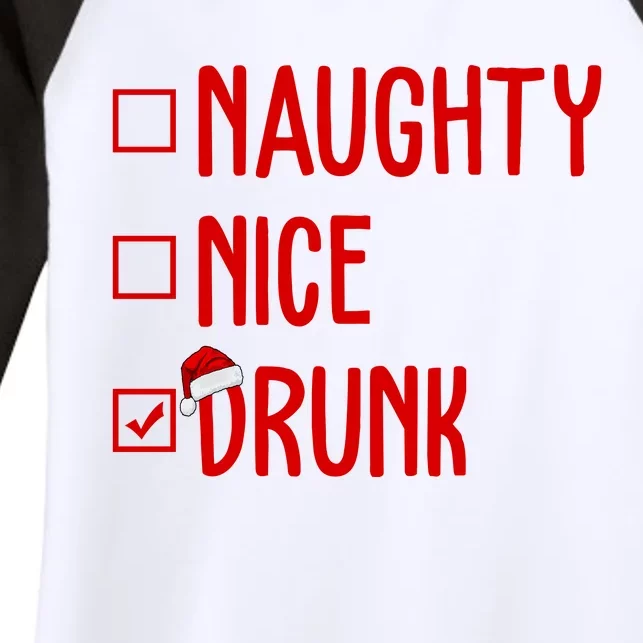 Naughty Nice Drunk Funny Christmas Checklist Women's Tri-Blend 3/4-Sleeve Raglan Shirt