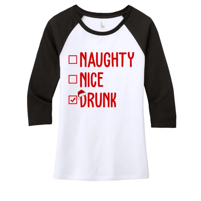 Naughty Nice Drunk Funny Christmas Checklist Women's Tri-Blend 3/4-Sleeve Raglan Shirt