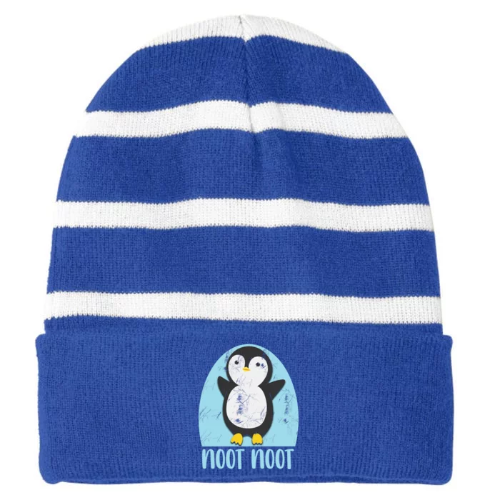 Noot Noot Funny Penguin Bird Sound Christmas Winter Penguin Gift Striped Beanie with Solid Band