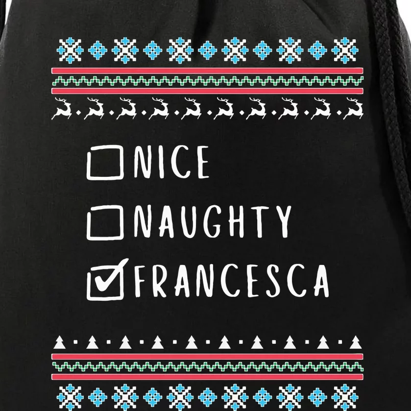 Nice Naughty Francesca Christmas Ugly Sweater Drawstring Bag