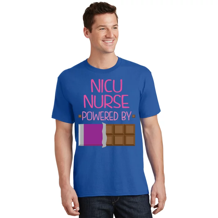 Nicu Nurse Funny Powered By Chocolate Gift Funny Gift T-Shirt