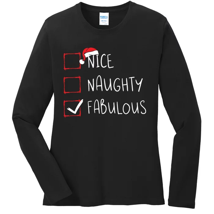 Nice Naughty Fabulous Christmas List Xmas Santa Claus Ladies Long Sleeve Shirt