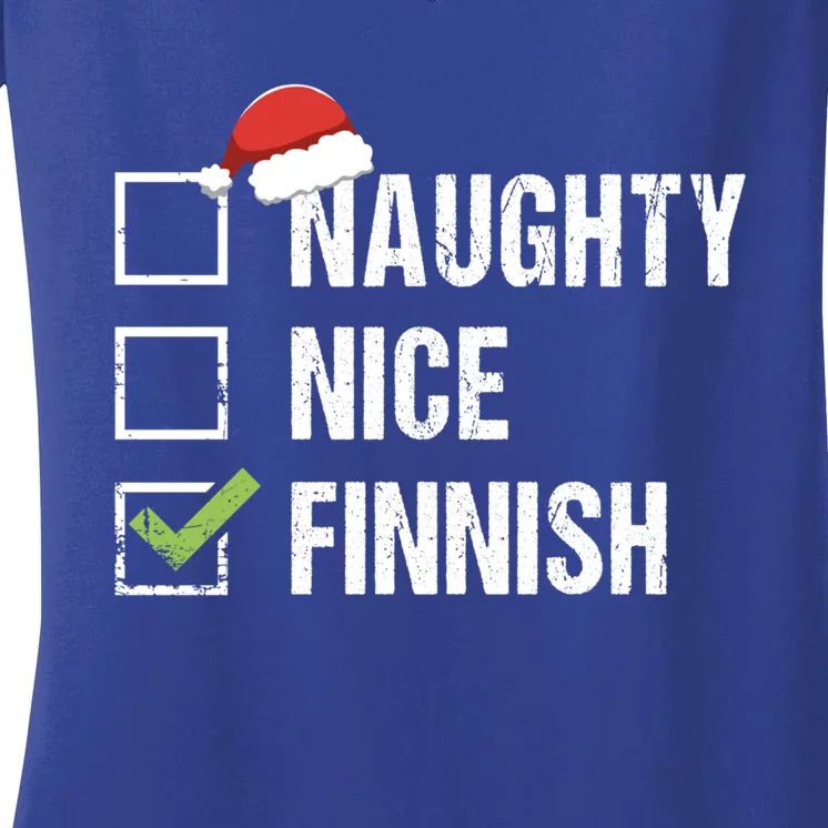 Naughty Nice Finnish Santa Hat Finland Christmas Gift Funny Gift Women's V-Neck T-Shirt