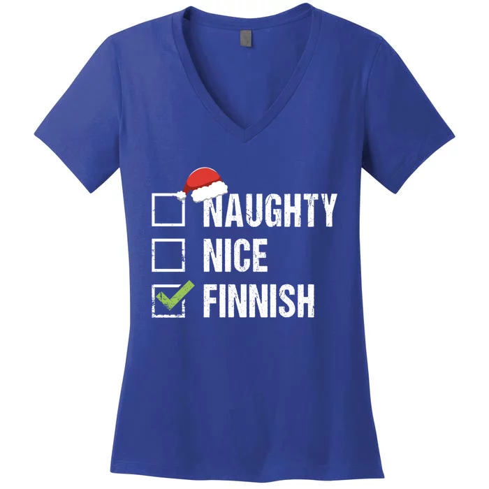 Naughty Nice Finnish Santa Hat Finland Christmas Gift Funny Gift Women's V-Neck T-Shirt