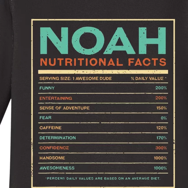 Noah Nutrition Facts Funny Personalized Name Baby Long Sleeve Bodysuit