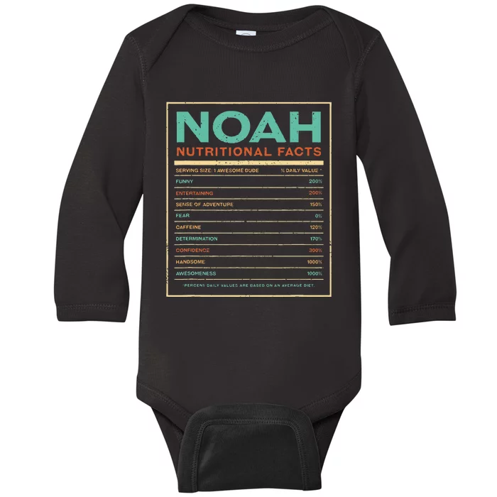 Noah Nutrition Facts Funny Personalized Name Baby Long Sleeve Bodysuit