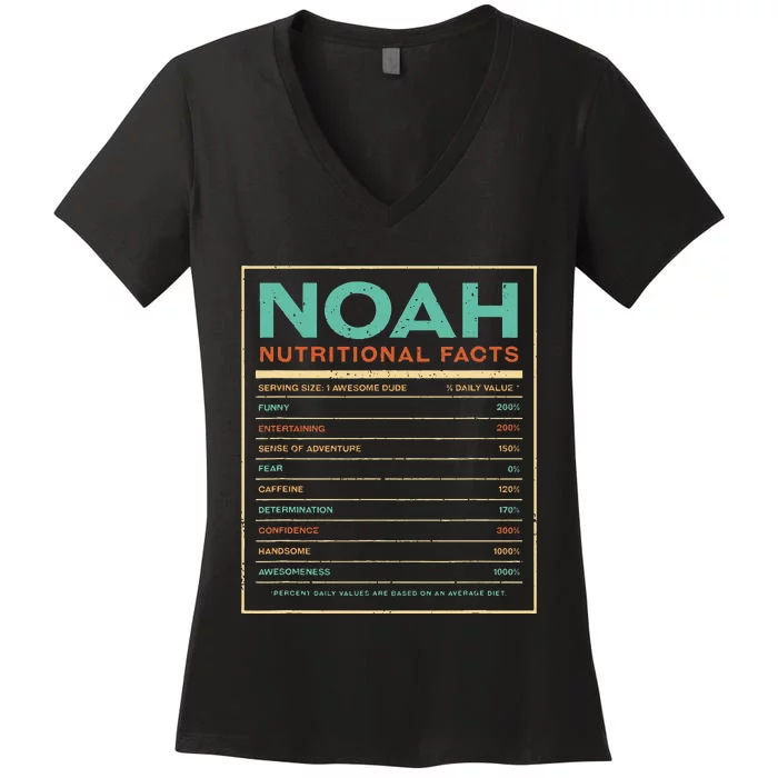 Noah Nutrition Facts Funny Personalized Name Women's V-Neck T-Shirt