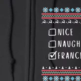 Nice, Naughty, Francesca Christmas Ugly Sweater Style Full Zip Hoodie