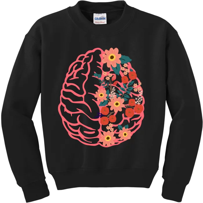 Neuro Nurse Floral Neuroscience Floral Brain Kids Sweatshirt