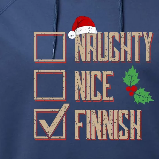 Naughty Nice Finnish Christmas Gift Finland Santa Hat Xmas Cute Gift Performance Fleece Hoodie