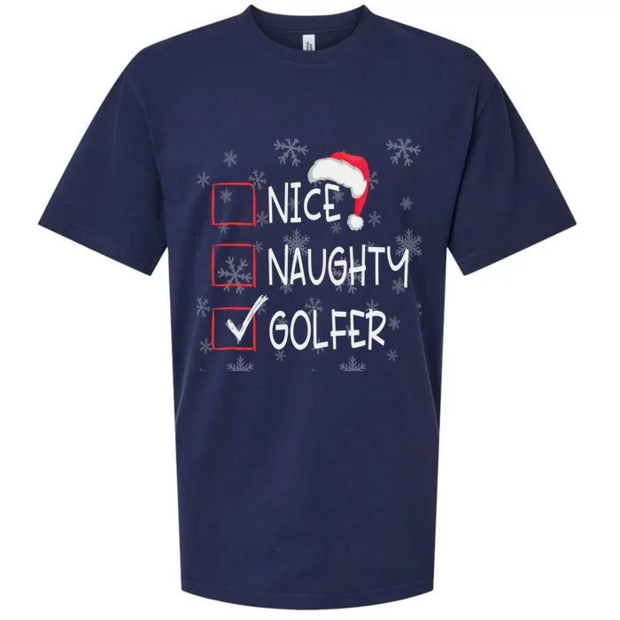 Nice Naughty Golf Player Golfer List Christmas Santa Claus Gift Sueded Cloud Jersey T-Shirt