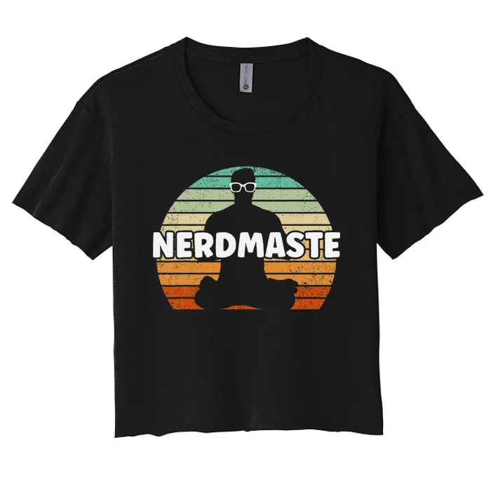 Nerdmaste Nerd Geek Yoga Gamer Fun Cute Hipster Retro Sunset Women's Crop Top Tee