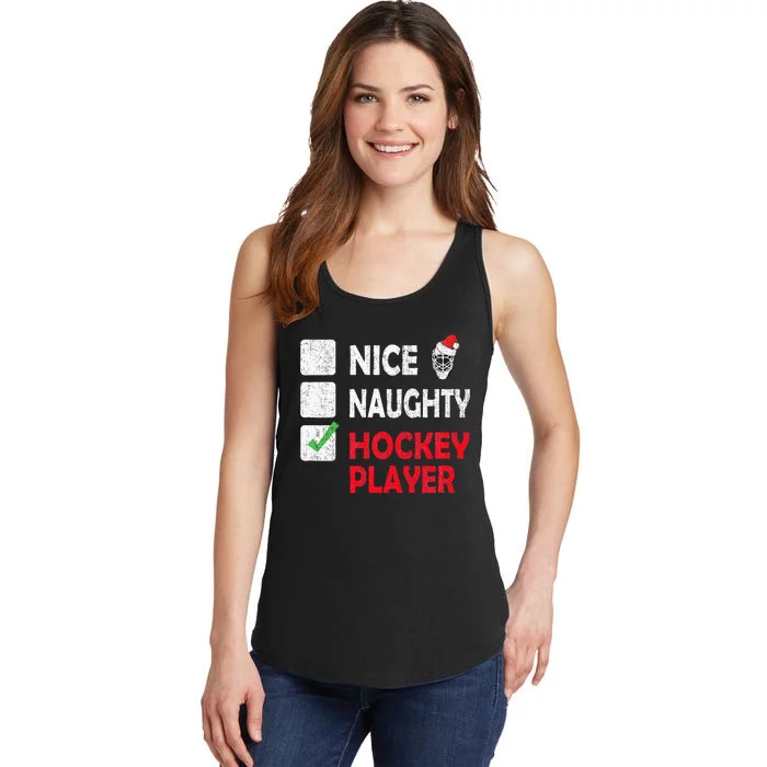 Nice Naughty Hockey Player Humor Christmas List Santa Hat Ladies Essential Tank