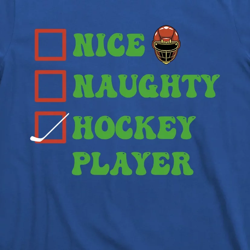 Nice Naughty Hockey Player Christmas List Gift T-Shirt