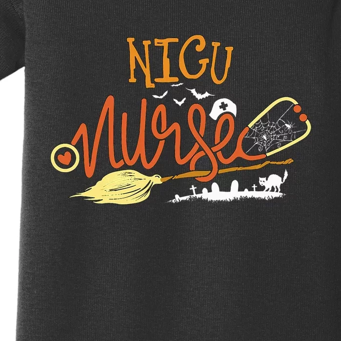 NICU Nurse Halloween RN ICU Neonatal Nursing Witch on Broom Baby Bodysuit