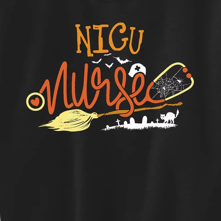 NICU Nurse Halloween RN ICU Neonatal Nursing Witch on Broom Kids Sweatshirt