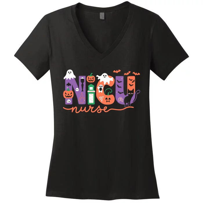 Nicu Nurse Halloween Neonatal Intensive Care Unit Halloween Women's V-Neck T-Shirt