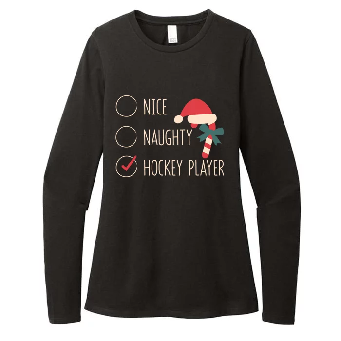 Nice Naughty Hockey Player Christmas Santa Claus Coach Fan Cool Gift Womens CVC Long Sleeve Shirt