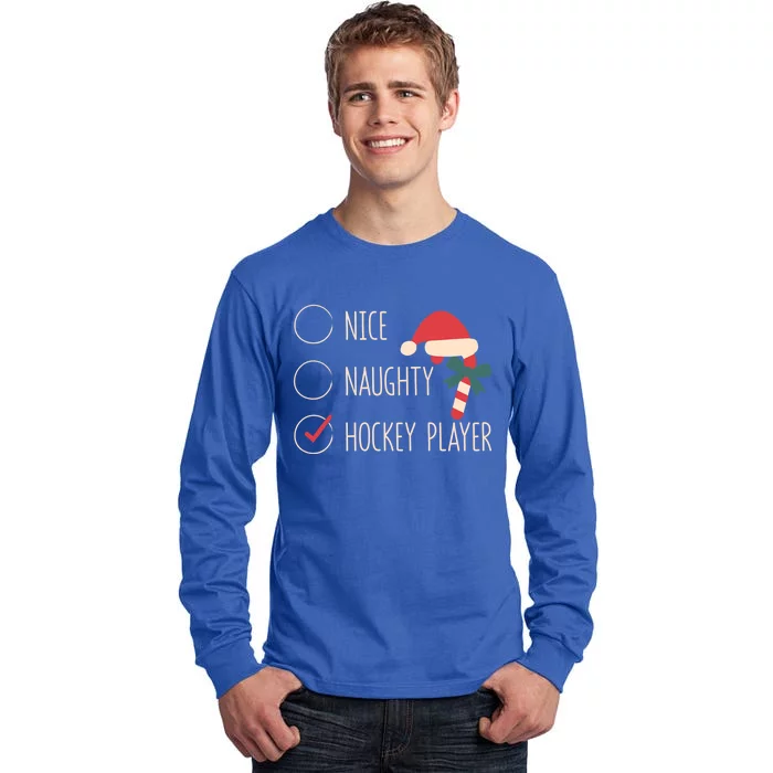 Nice Naughty Hockey Player Christmas Santa Claus Coach Fan Cool Gift Tall Long Sleeve T-Shirt