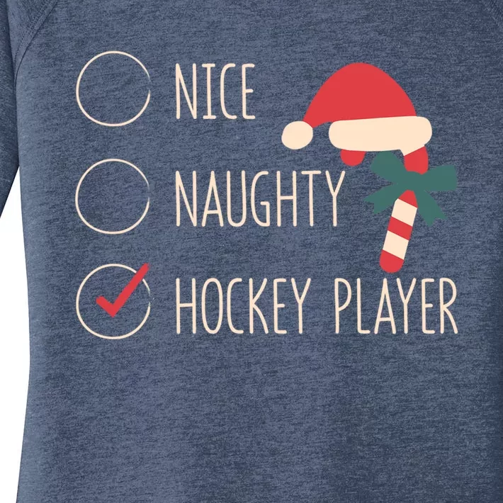 Nice Naughty Hockey Player Christmas Santa Claus Coach Fan Cool Gift Women's Perfect Tri Tunic Long Sleeve Shirt