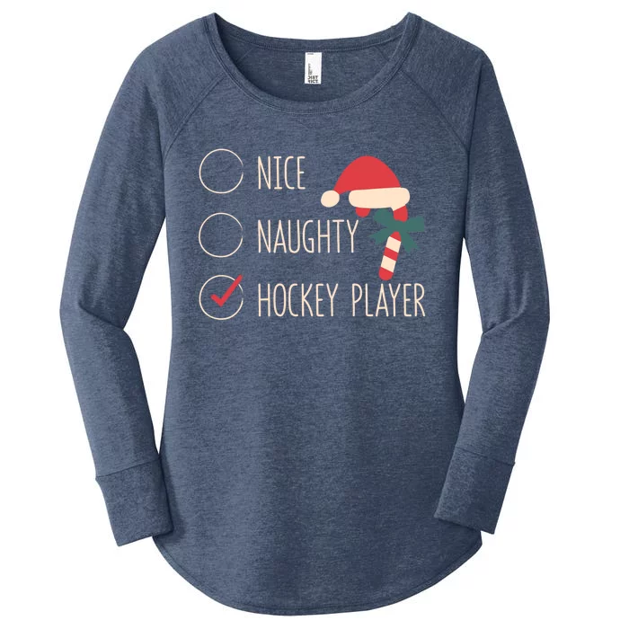 Nice Naughty Hockey Player Christmas Santa Claus Coach Fan Cool Gift Women's Perfect Tri Tunic Long Sleeve Shirt