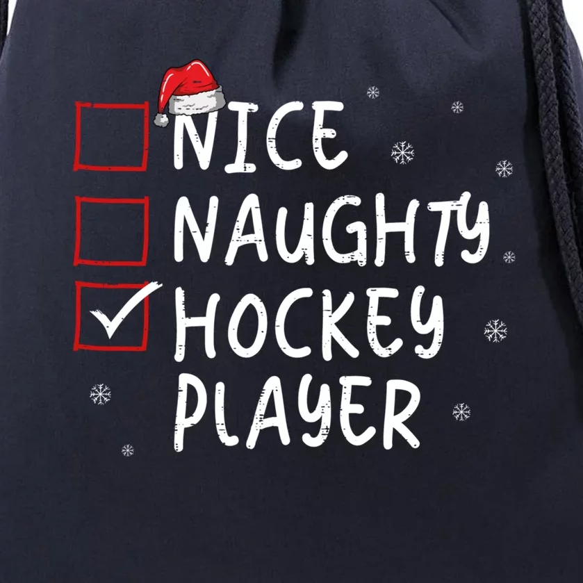 Nice Naughty Hockey Player Christmas Funny Xmas Santa Hat Gift Drawstring Bag