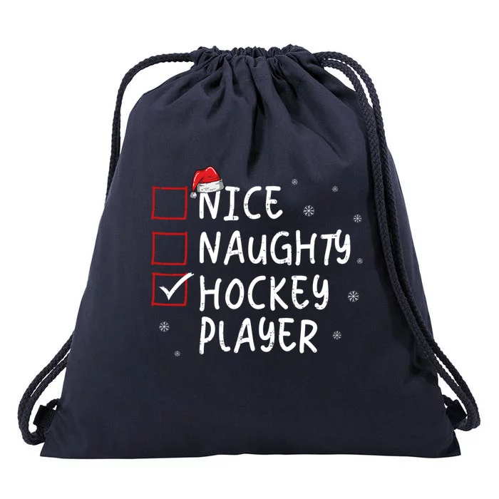 Nice Naughty Hockey Player Christmas Funny Xmas Santa Hat Gift Drawstring Bag