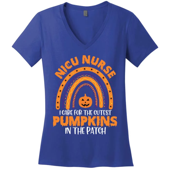 Nicu Nurse Halloween Rainbow Cutest Pumpkins In The Patch Gift Women's V-Neck T-Shirt