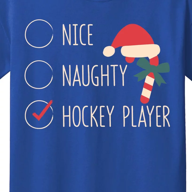 Nice Naughty Hockey Player Christmas Santa Claus Coach Fan Gift Kids T-Shirt