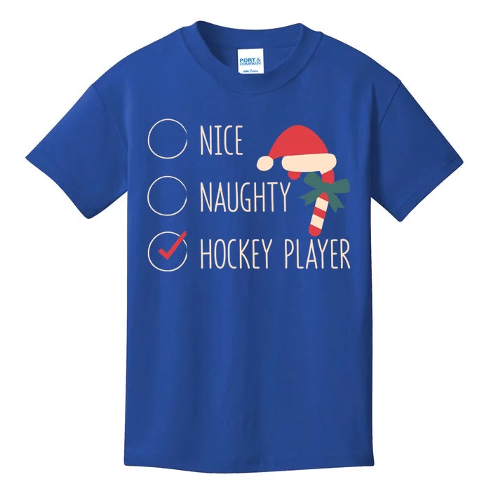 Nice Naughty Hockey Player Christmas Santa Claus Coach Fan Gift Kids T-Shirt